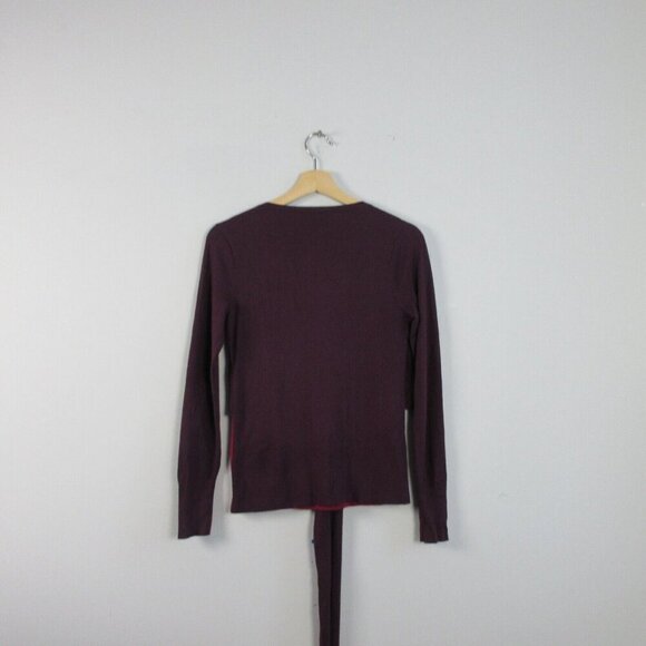Club Monaco Milah Sweater Women XS Burgundy Viscose Wrap Tie Waist Wool 272 - Picture 3 of 10